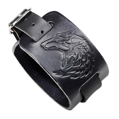 Bracelet Loup Cuir Noir